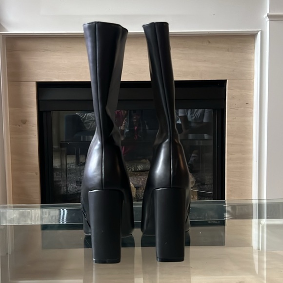 Boohoo Black Square Toe Heeled Boots, 9 - Picture 2 of 9